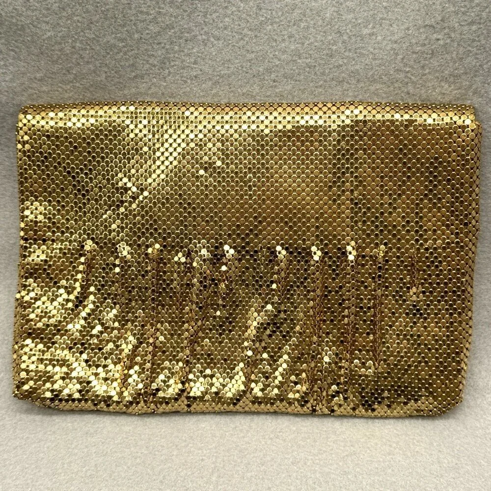Mesh Purse Clutch Bag Gold Tone Art Deco Rhinestone Clip Vtg Whiting and Davis - Picture 13 of 14